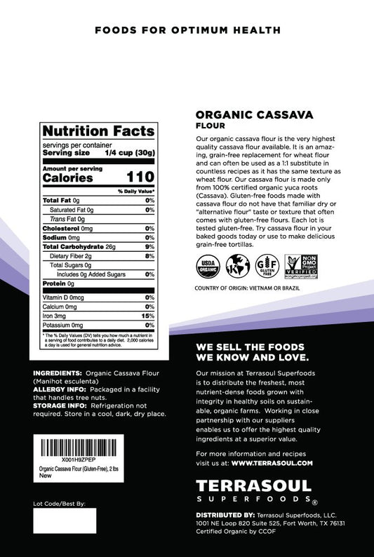 Terrasoul Superfoods Organic Cassava Flour, 4 Lbs (2 Pack) - Tested Gluten-Free | Smooth Texture | Wheat Flour Substitute