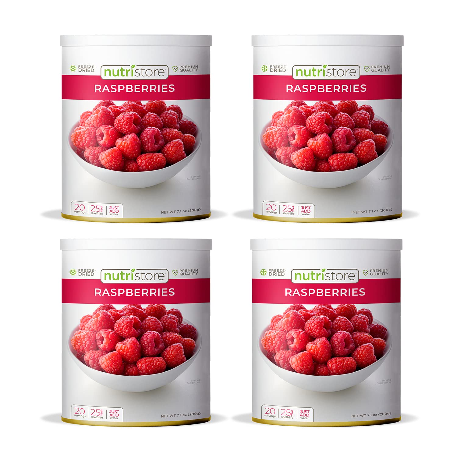 Nutristore Freeze Dried Raspberries 4-Pack | 100% Natural, Healthy Fruit Snacks Bulk | Premium Quality & Crispy Fresh Taste | Emergency Survival Food Supply | #10 Can | 20 Servings | 25 Year Shelf Life