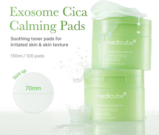 Medicube Exosome CICA Tea Tree Calming Toner Pads for Sensitive Skin with Centella Asiatica Help Reduce Redness & breakouts. Low-irritating & Hydrating Daily Care, Korean Skincare, Vegan (100 Pads)