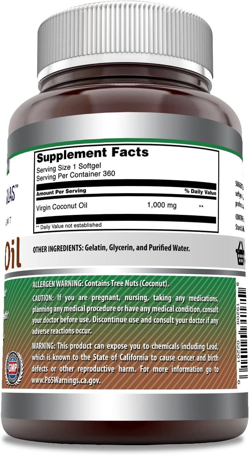 Amazing Formulas Extra Virgin Coconut Oil 1000mg 360 Softgels Supplement | Non-GMO | Gluten Free