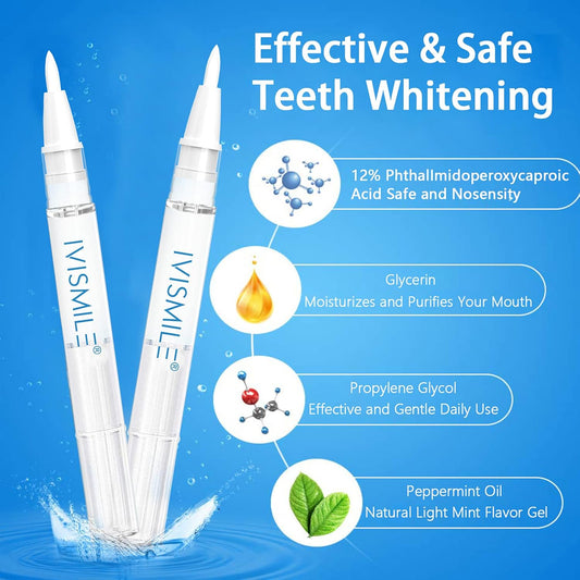 Teeth Whitening Pen, Ivismile Teeth Whitening Gel Refill(4 Pcs For 40 Uses)12% Pap,Mint Flavoured Teeth Whitener,Safe For Enamel,Non-Sensitive,Effective Teeth Whitening In 60Sec For Bright White Teeth