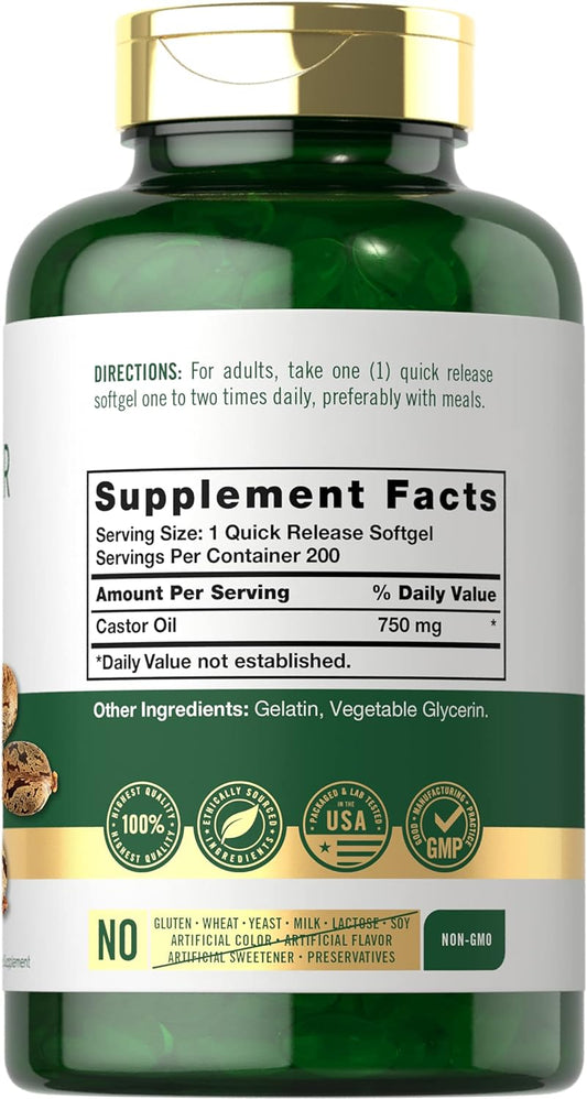Carlyle Castor Oil 750mg | 200 Softgels | Traditional Herb | Non-GMO,