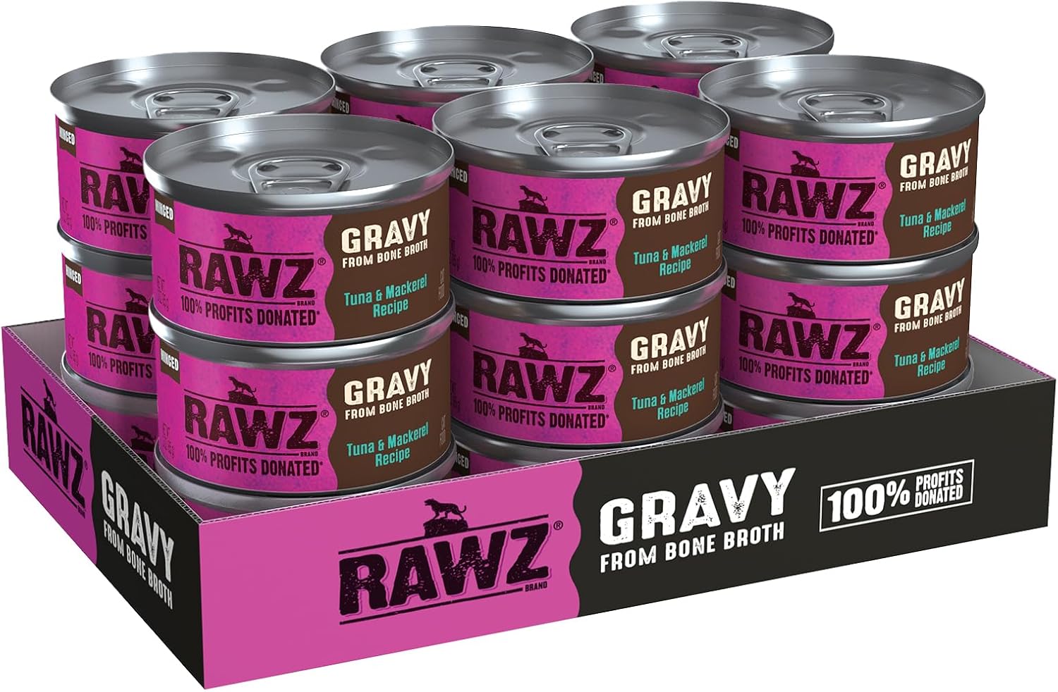 Rawz Natural Premium Minced Canned Cat Food In Gravy From Bone Broth - Made With Real Meat Ingredients No Bpa & Gums - (3 Ounce Cans) (Pack Of 18), Tuna & Mackerel