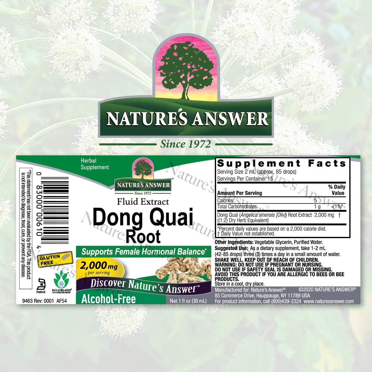 Nature's Answer Alcohol-Free Dong Quai Root 2000mg 1 Extracts | Mesopause Support | Female Hormonal Balance | Fertility Support | Non-GMO, Kosher, Gluten-Free, Vegan | Single Count