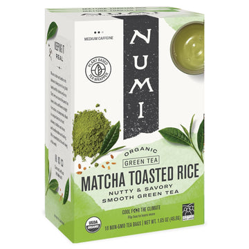 Numi Organic Matcha Toasted Rice Tea, 18 Tea Bags, Organic Genmaicha Green Tea, Caffeinated (Packaging May Vary)