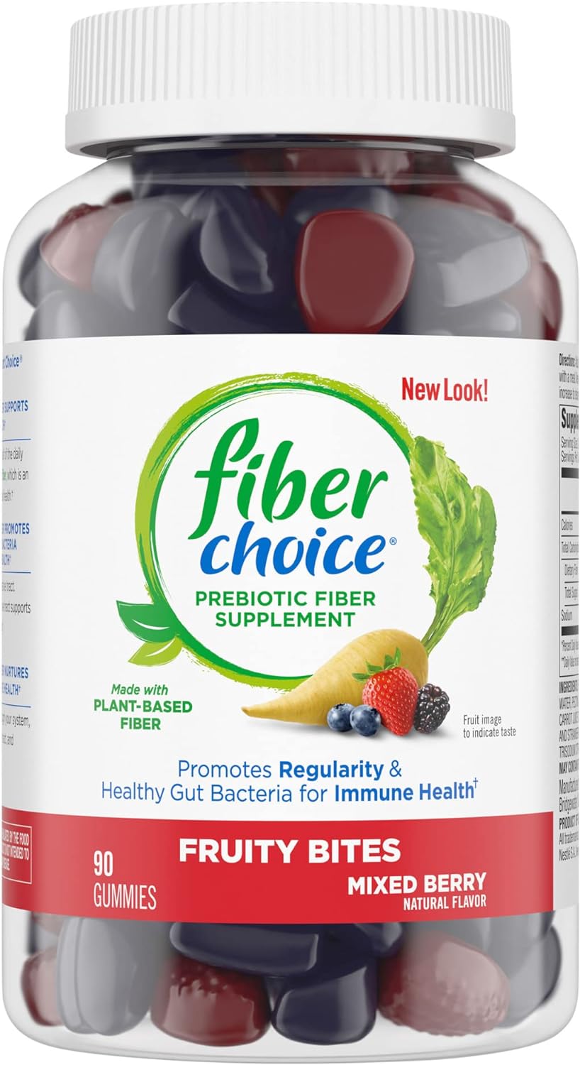 Fiber Choice 3g Fruity Bites Daily Prebiotic Fiber Supplement Gummies, Mixed Berry, 90 Count (2 per Serving)