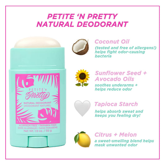 Petite 'N Pretty 2-Pack Natural Deodorant For Kids, Tweens, Teens - Hypoallergenic, Aluminum Free, Lightly Scented - Pediatrician & Dermatologist Approved, Made In The Usa