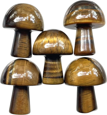 5Pcs Mini Mushroom Shaped Gemstone Statue Figurine, Carved Crystal Stone Mushrooms Crafts For Healing Chakra Reiki Balancing Home Decoration, Red Jasper