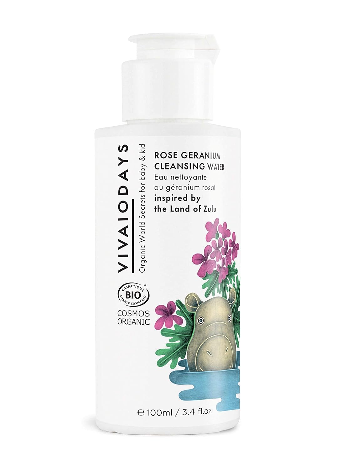 Organic Rose Geranium Cleansing Water -Quick Clean Up For Baby & Gentle Makeup Remover (3.4 Oz | 100 Ml)