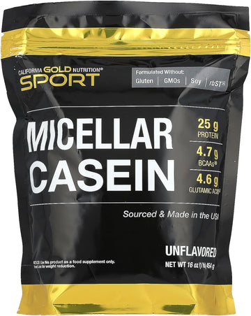 California Gold Nutrition Sport, Micellar Casein, Unflavored, Slow Absorption, 16 Oz (454 G)