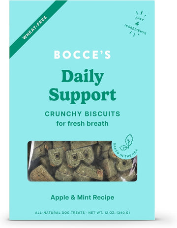 Bocce'S Bakery Breath Daily Support Treats For Dogs, Wheat-Free Dog Treats, Made With Real Ingredients, Baked In The Usa, Supports Oral Health, All-Natural Apple & Mint Biscuits, 12 Oz