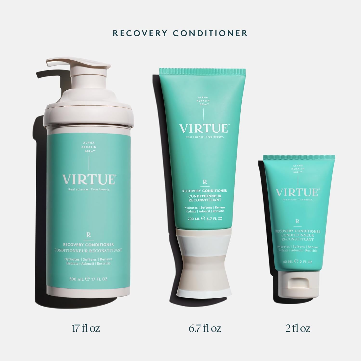 VIRTUE Recovery Conditioner with Keratin Hydrates, Softens, and Renews Damaged Hair, Sulfate Free, Color Safe : Beauty & Personal Care