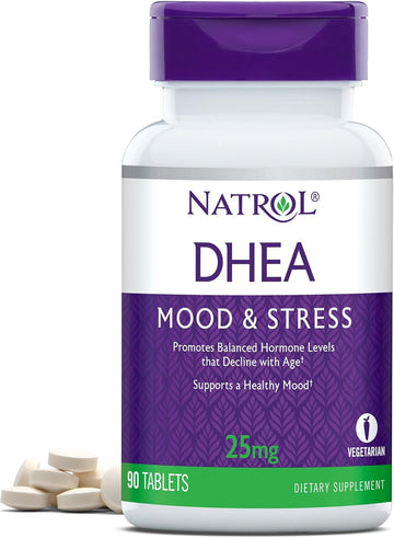 Natrol Dhea 25 Mg Tablets, 90 Servings, Dietary Supplement, Promotes Balanced Hormone Levels, Supports A Healthy Mood, Helps Promote Healthy Aging, Drug Free, Vegetarian