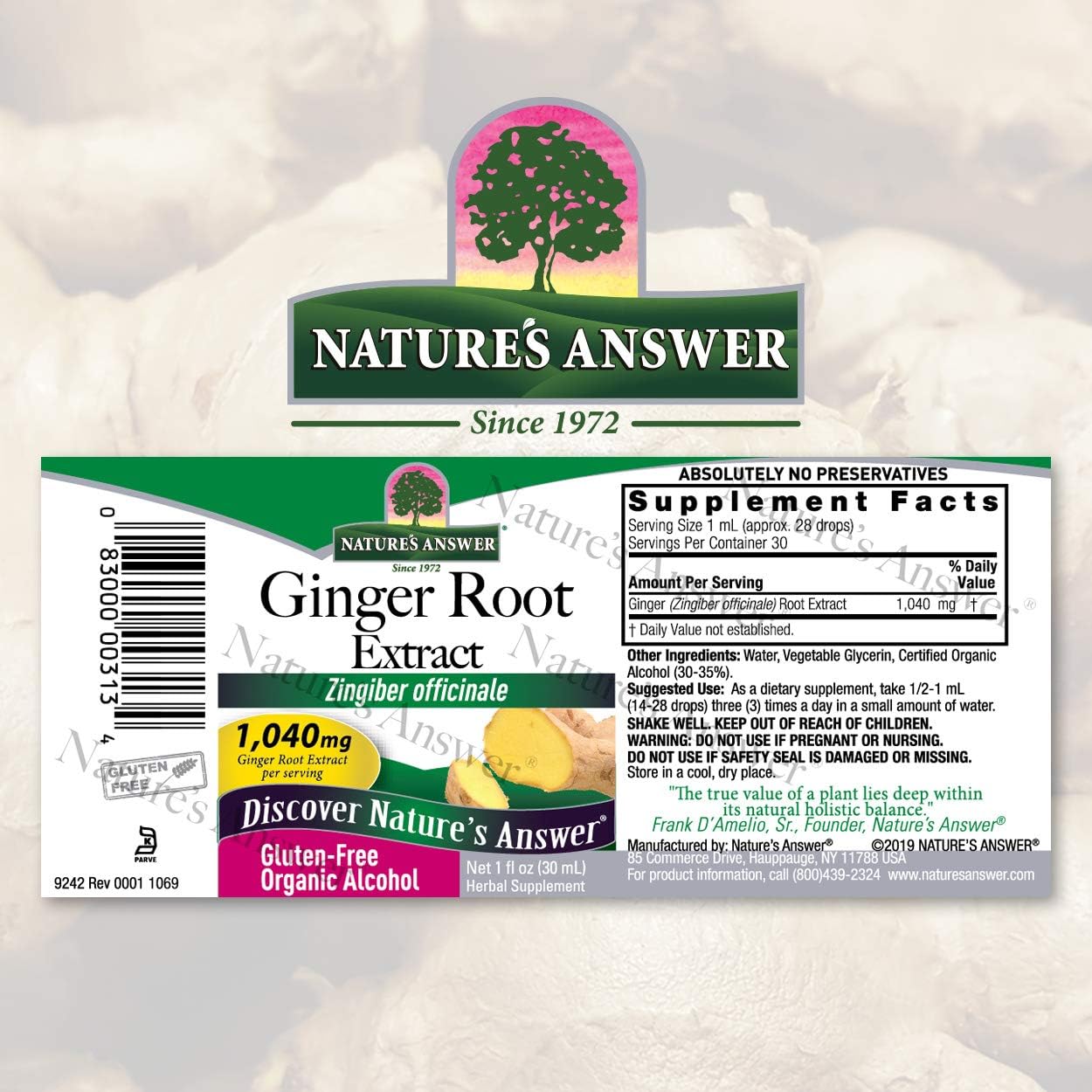 Nature's Answer Ginger Root Extract Supplement with Organic Alcohol 1   | Supports Joint Function | Supports Digestion