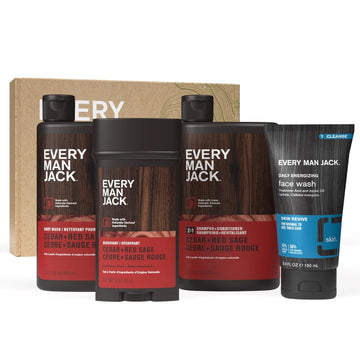 Every Man Jack Men’S Cedar + Red Sage Bath And Body Gift Set - Clean Ingredients & Cedar, Sage, And Spice Ccent - Round Out His Routine With Men’S Body Wash, 2-In-1 Shampoo, Deodorant & Face Wash