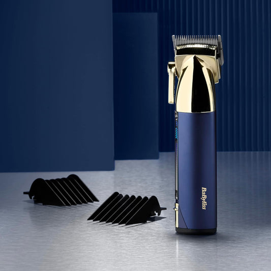 Babyliss Super-X Metal Hair Clipper, Lithium Cordless, Precision-Engineered Japanese Steel Blades, Hair Grooming Kit, Gifts For Men (Gold/Blue)