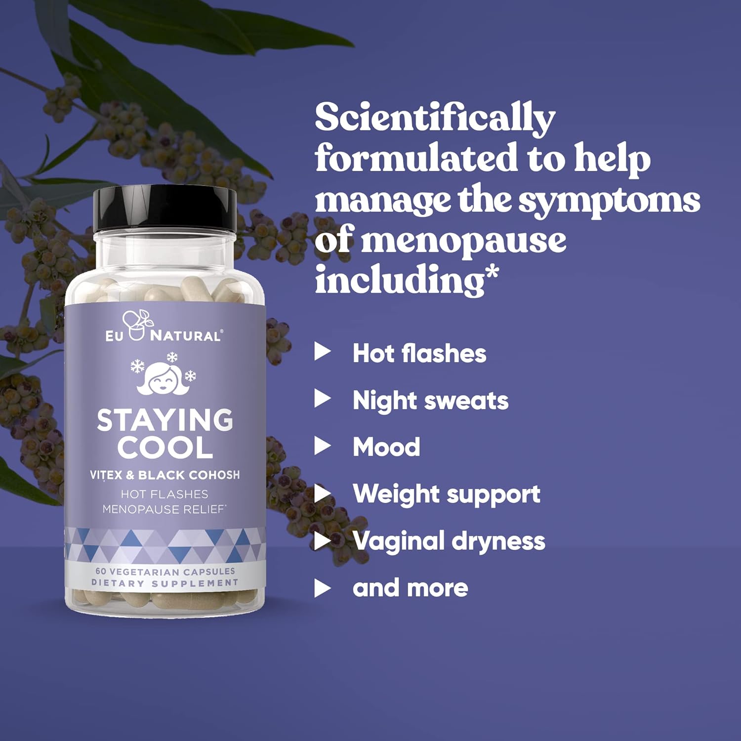 Staying Cool Menopause Supplements for Women – Hormonal Hot Flashes, Weight Support, Night Sweats – Vitex Chaste Tree & Black Cohosh Pills for Natural Relief – 60 Vegetarian Soft Capsules : Health & Household