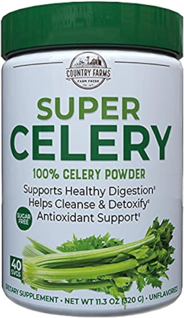 Country Farms Super Celery Powder, 100% Celery Powder, Supports Healthy Digestion, Helps Cleanse & Detoxify, Antioxidant Support, 40 Servings, 11.3 Ounce (Pack Of 1)