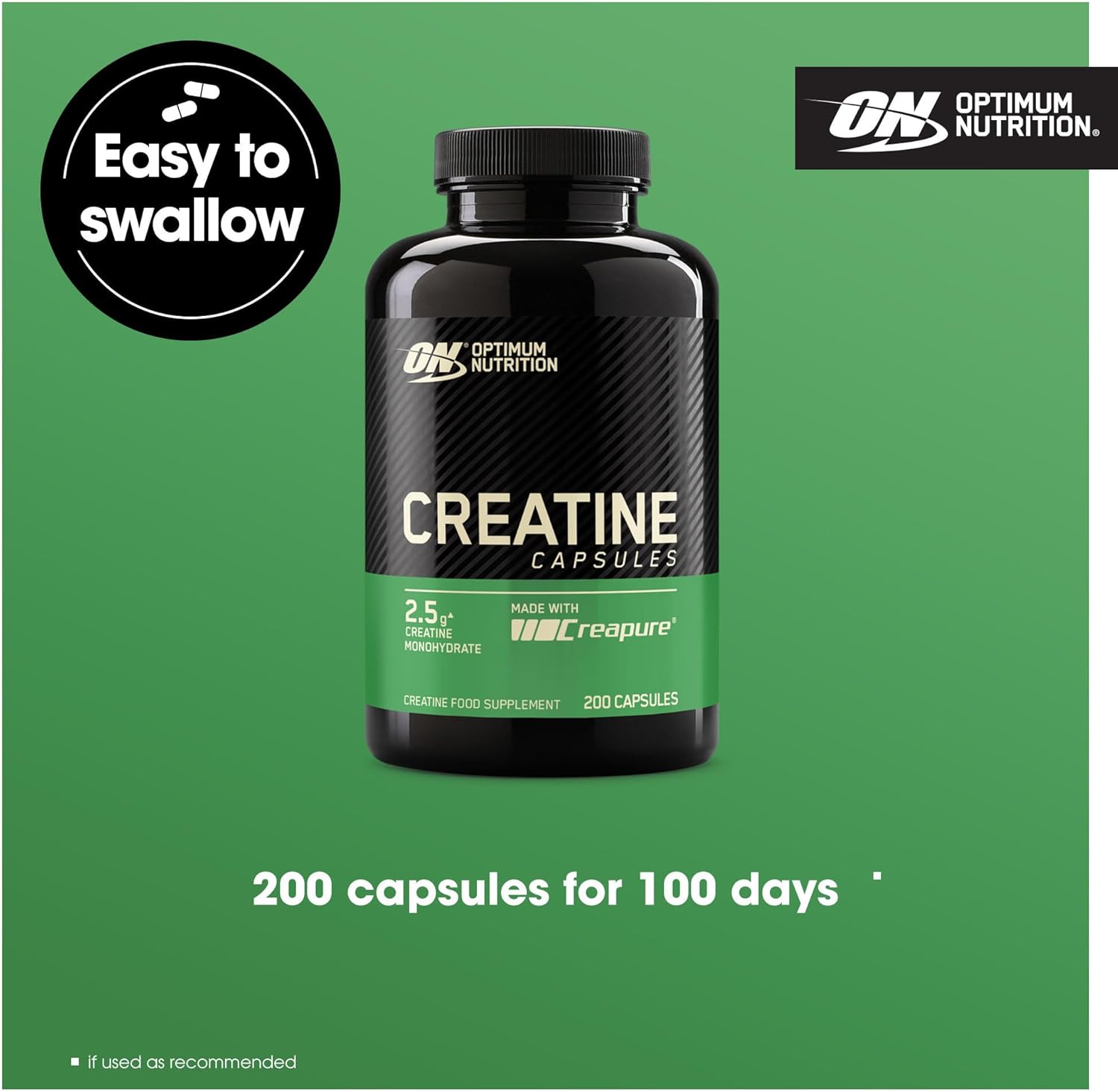 Optimum Nutrition Creatine Capsules with 2500 mg of Unflavoured Creatine Monohydrate per Serving, Creatine Food Supplement to support performance, 100 Servings, 200 Capsules : Amazon.co.uk: Health & Personal Care