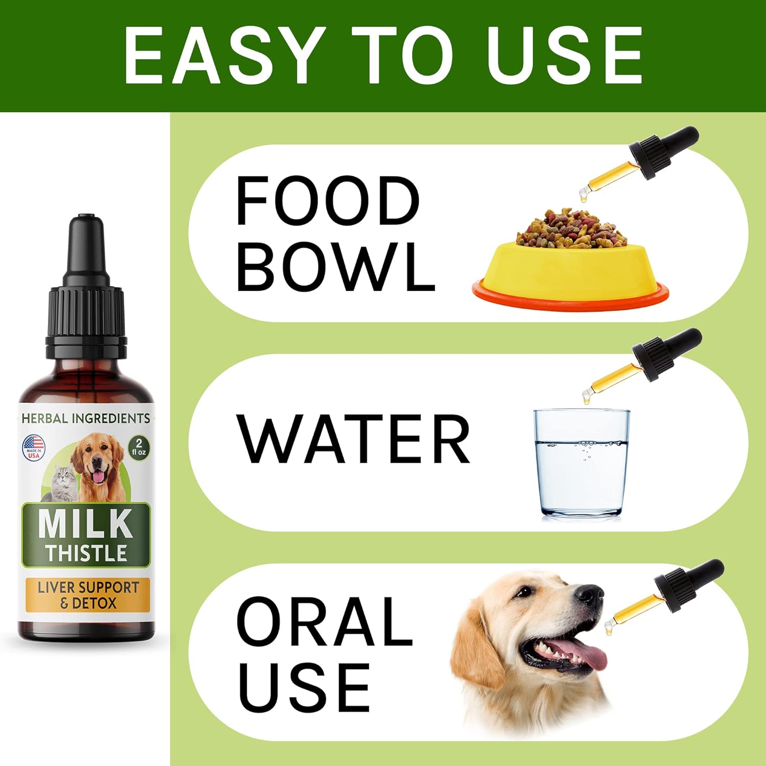 Milk Thistle for Dogs and Cats - Liver Support Supplement - Canine Hepatic Care - Cat & Dog Liver Cleanse - Liquid Milk Thistle Drops for Pets - Liver Protection & Defence - Made in USA - 2 fl oz : Pet Supplies
