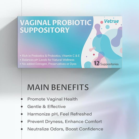 Vaginal Probiotic Suppository, Feminine Health for Comfort, pH Balance, Odor Control - Prebiotic & Probiotic Strains Support for Healthy Vaginal Flora, Moisturizer for Intimate Dryness(12pcs)