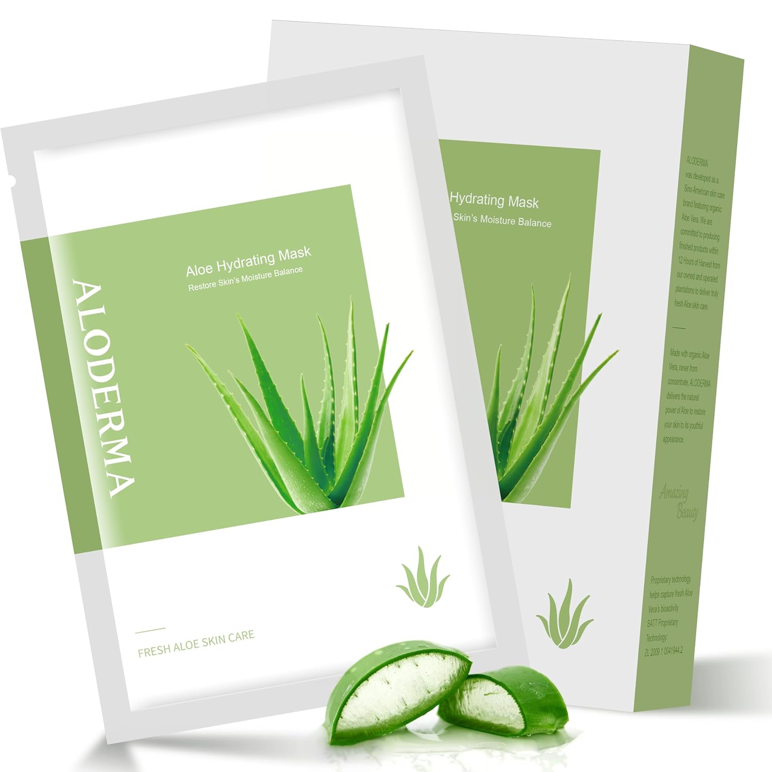 Aloderma Organic Aloe Vera Face Masks - Deep Hydration, Nourishing, Unisex, Skin Treatment, 5 pcs