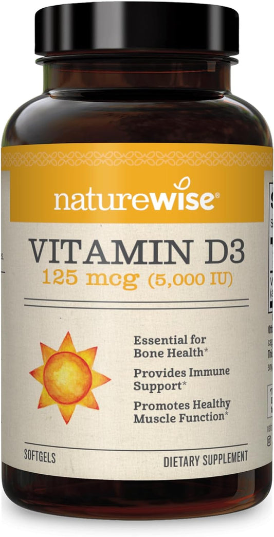 NatureWise Vitamin D3 5000iu, B12 1000mcg Mental Clarity Energy Support Immune Health Non-GMO Gluten Free Olive Oil Softgels