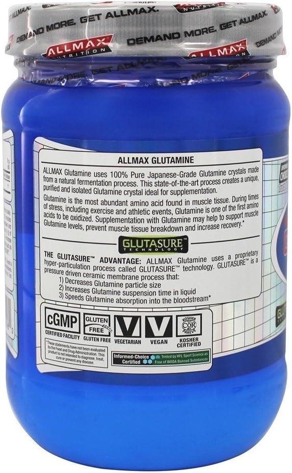 ALLMAX Essentials GLUTAMINE - 400 g Powder - Fermentation-Derived Glutamine - Increases Recovery & Supports Immune System - Gluten Free & Vegan - 80 Servings : Health & Household