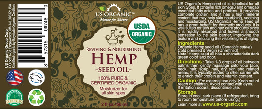 US Organic Hemp Seed Oil, Certified Organic, Pure & Natural, Cold Pressed Virgin, Unrefined, Amber Glass Bottle with Glass Eye Dropper for Easy Application (2 oz (56 ml))