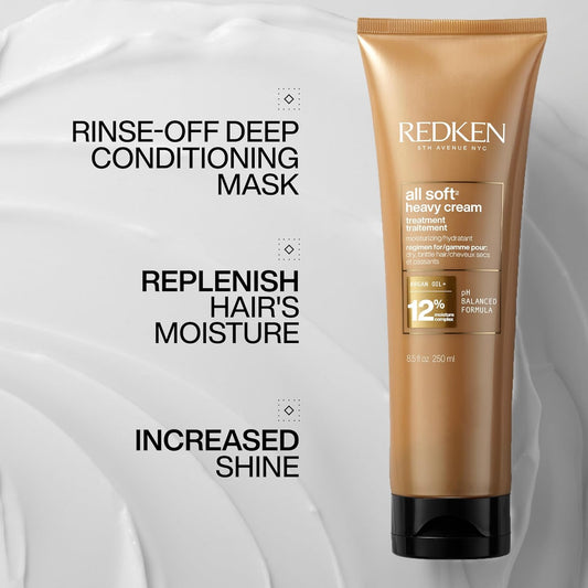 Redken All Soft Heavy Cream Treatment Mask | Deep Conditioner For Dry Hair | Deep Conditioning Hair Treatment For Soft, Smooth Hair | 8.5 Fl Oz