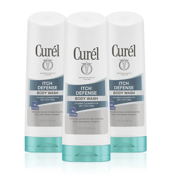 Curel Itch Defense Calming Body Wash, Soap-Free Gentle Formula, For Dry, Itchy Skin, With Hydrating Jojoba And Olive Oil, 10 Oz (Pack Of 3)