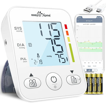 Large Cuff Blood Pressure Machine: Easy@Home Bluetooth Enabled Smart Automatic Upper Arm Cuff Bp Monitor | Unlimited Memory and Sharing | App for iOS & Android | EBP-08B