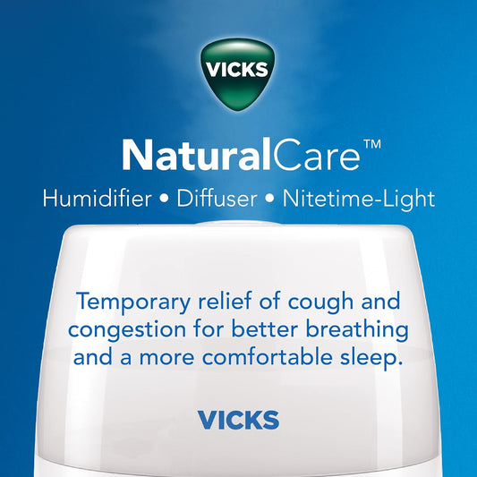 Vicks Naturalcare Cool Mist Ultrasonic Humidifier (Vul530), White, Small Room – Humidifier And Diffuser With Nighttime Light, Works With Vicks Vapopads