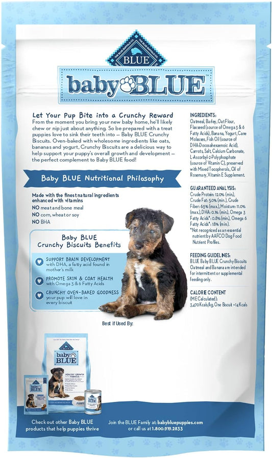 Blue Buffalo Baby Blue Crunchy Biscuits With Dha, Crunchy Dog Treats For Puppies, Made With Natural Ingredients, Oatmeal & Banana, 8-Oz. Bag