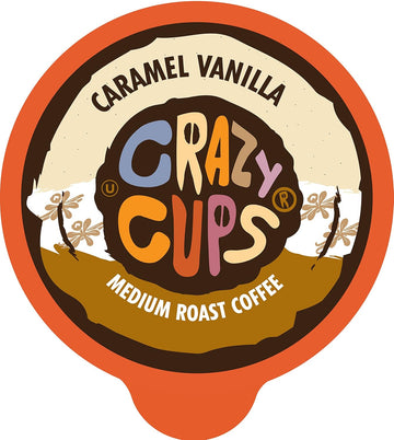 Crazy Cups Flavored Coffee Pods, Caramel Vanilla, Single Serve For Keurig K Cups Machines, Medium Roast In Recyclable Pods, 22 Count