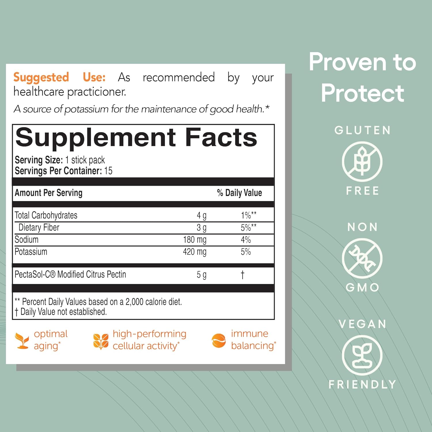 Pectasol Modified Citrus Pectin – 15 5G Stick Packs – Total-Body Health Supplement To Support Heart, Immune System, Inflammation Response & Healthy Aging + Maintain Healthy Galectin-3 Levels
