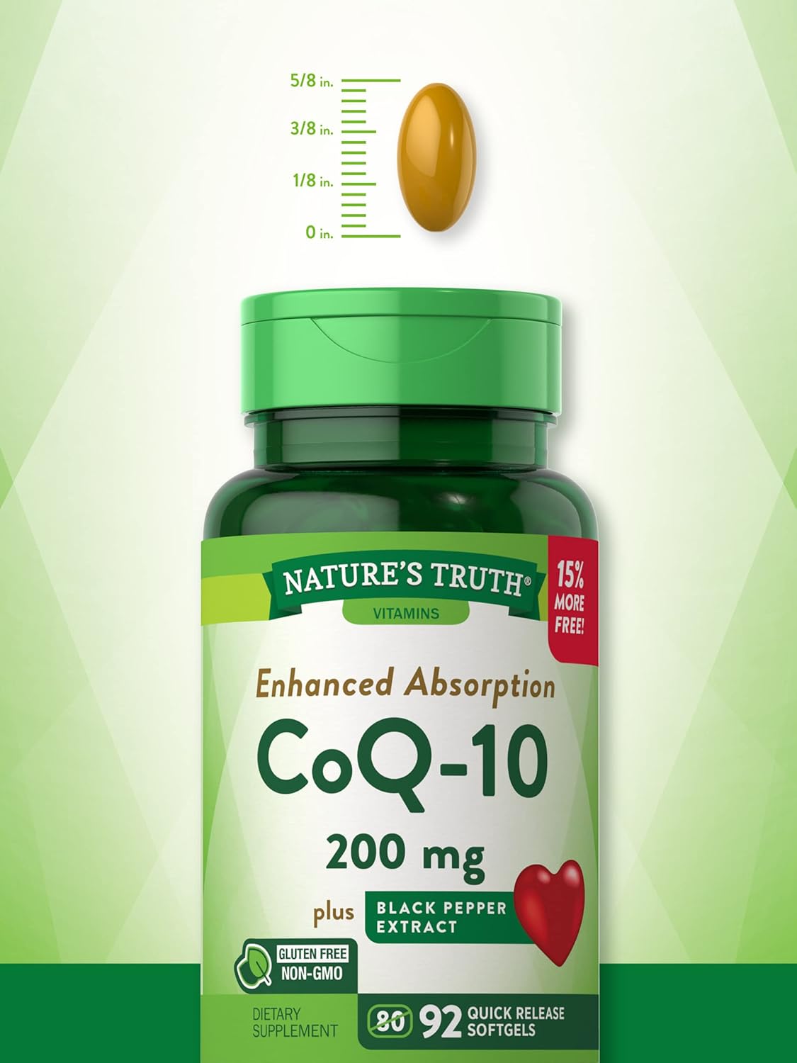 CoQ10 200 mg Softgels | 92 Count | Enhanced Absorption Supplement | with Black Pepper Extract | Non-GMO, Gluten Free Supplement | by Nature's Truth : Health & Household