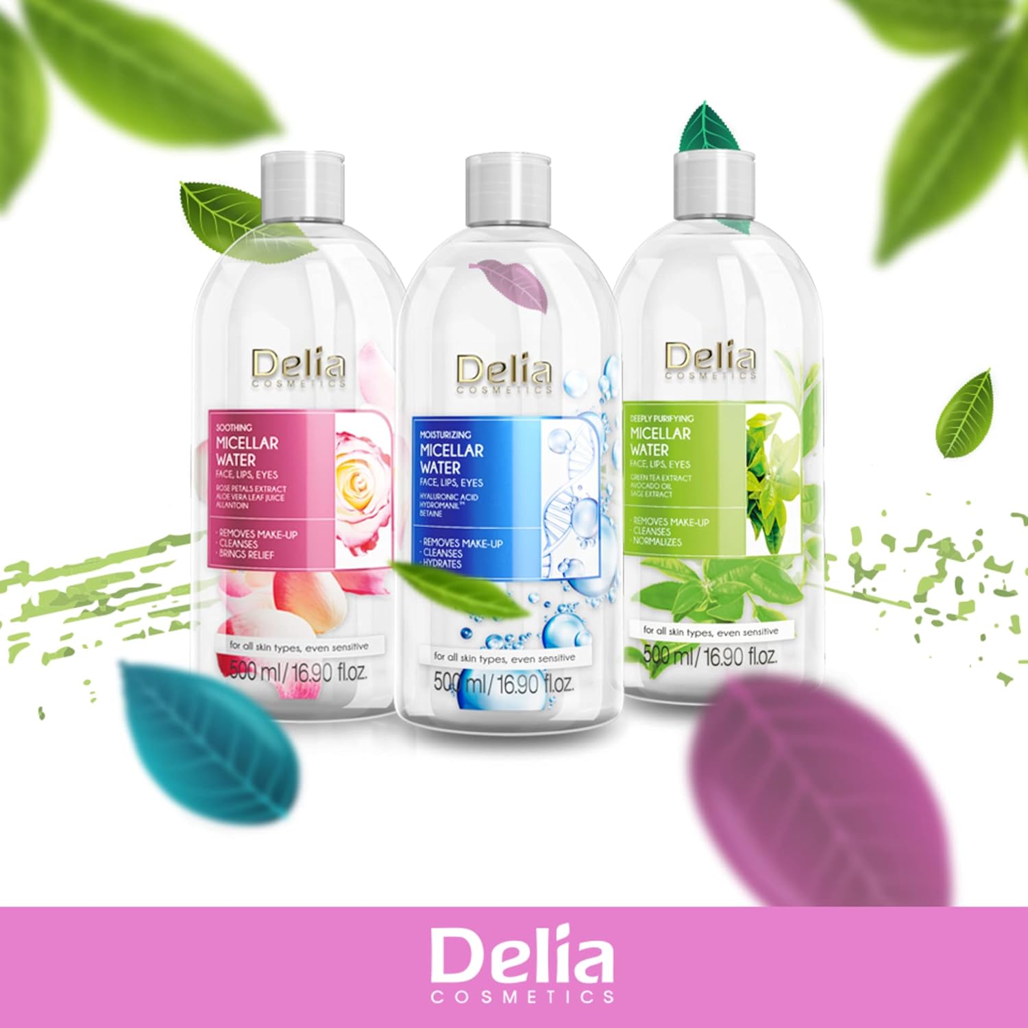 Delia Cosmetics - Purifying Micellar Water - Facial Cleanser with Green Tea Extract & Avocado Oil - Deep Cleansing, Refreshing - Reduced Sebum Production - 500ml : Amazon.co.uk: Beauty