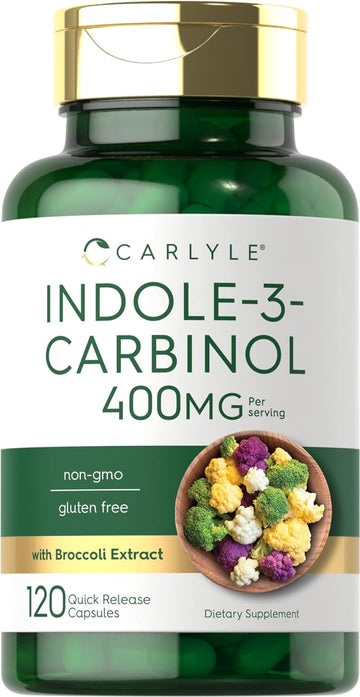 Carlyle Indole-3-Carbinol (I3C) 400mg | 120 Capsules | Advanced Formula with Broccoli Extract | Non-GMO, Gluten Free