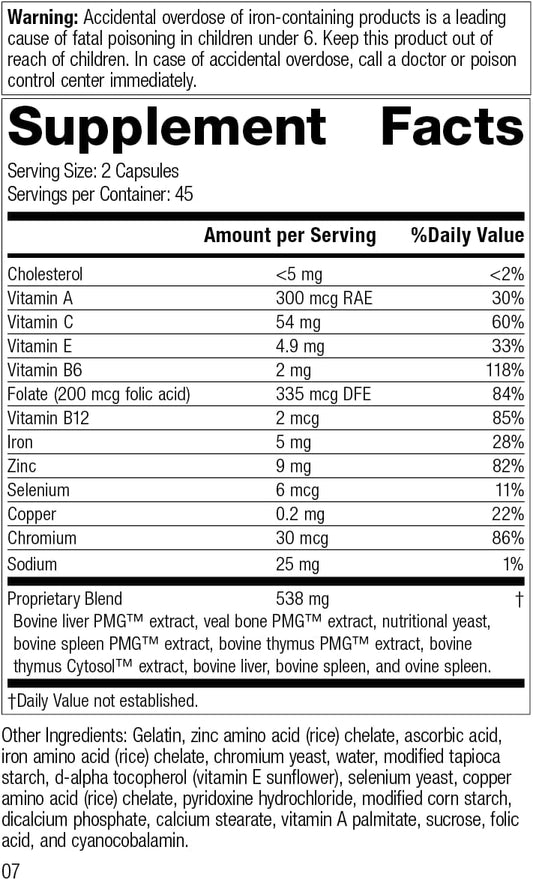 Standard Process Immuplex - Daily Immune Support Supplement With Folate, Iron, Vitamin C & Vitamin A - Mineral Supplement With Antioxidant Ingredients - 90 Capsules