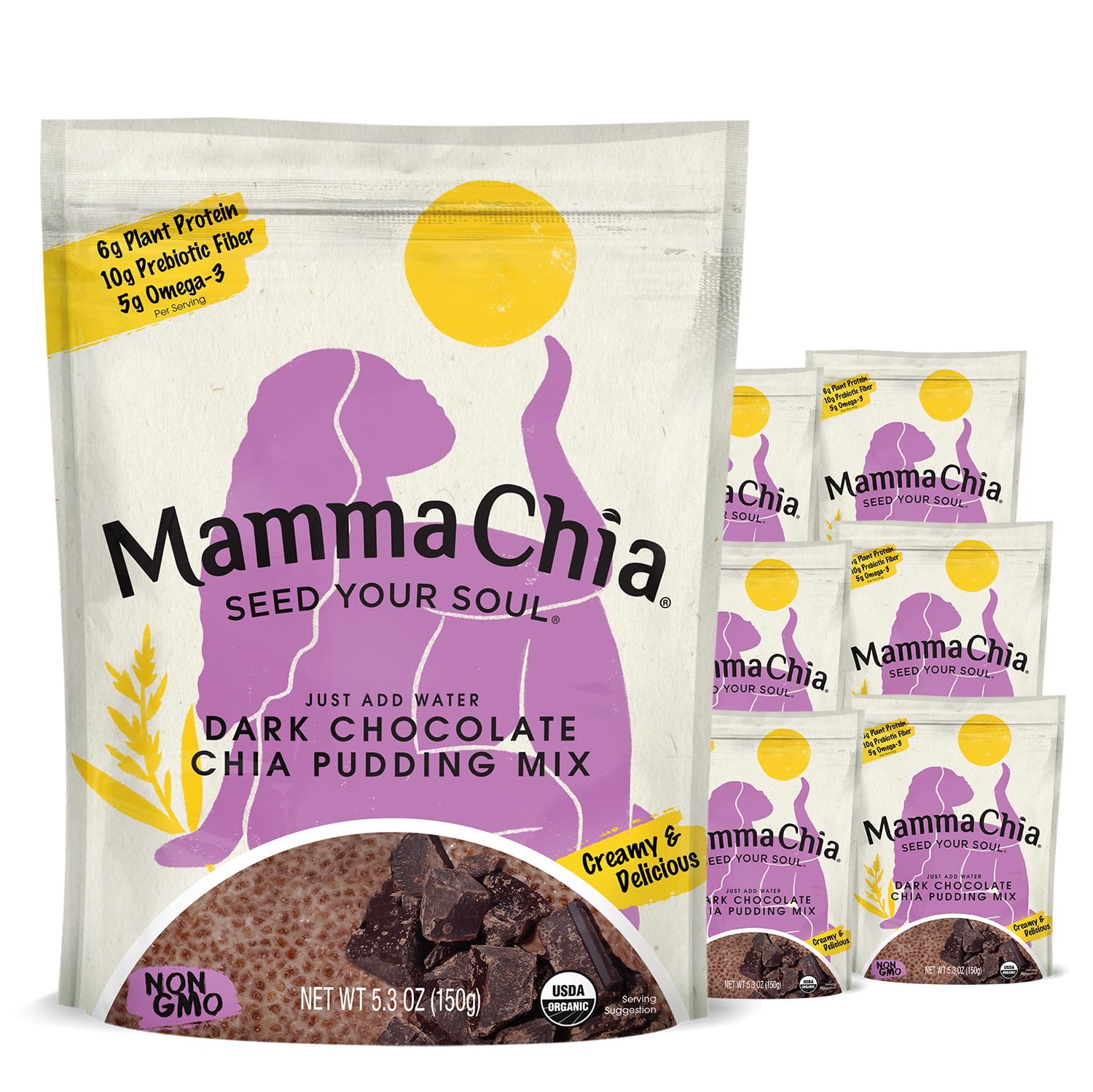 Mamma Chia Organic Chia Pudding Mix, Dark Chocolate (Pack of 6)