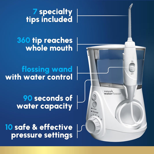 Waterpik Aquarius Water Flosser Professional For Teeth, Gums, Braces, Dental Care, Electric Power With 10 Settings, 7 Tips For Multiple Users And Needs, Ada Accepted, White Wp-660, Packaging May Vary