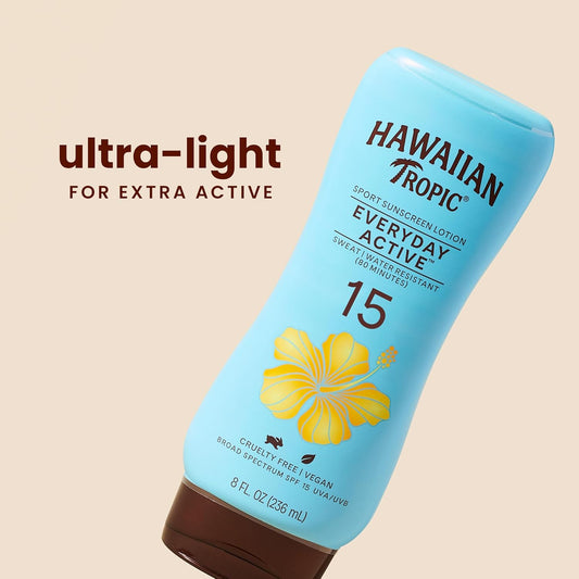 Hawaiian Tropic Everyday Active Lotion Sunscreen Spf 15, 8Oz | Hawaiian Tropic Sunscreen Spf 15, Sunblock, Broad Spectrum Sunscreen, Oxybenzone Free Sunscreen, Water Resistant Sunscreen, 8Oz