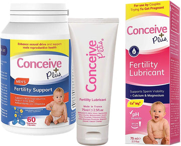 Conceive Plus Mens Fertility Bundle, Fertility Vitamins 60 Count And Fertility Lubricant 2.5 Ounce
