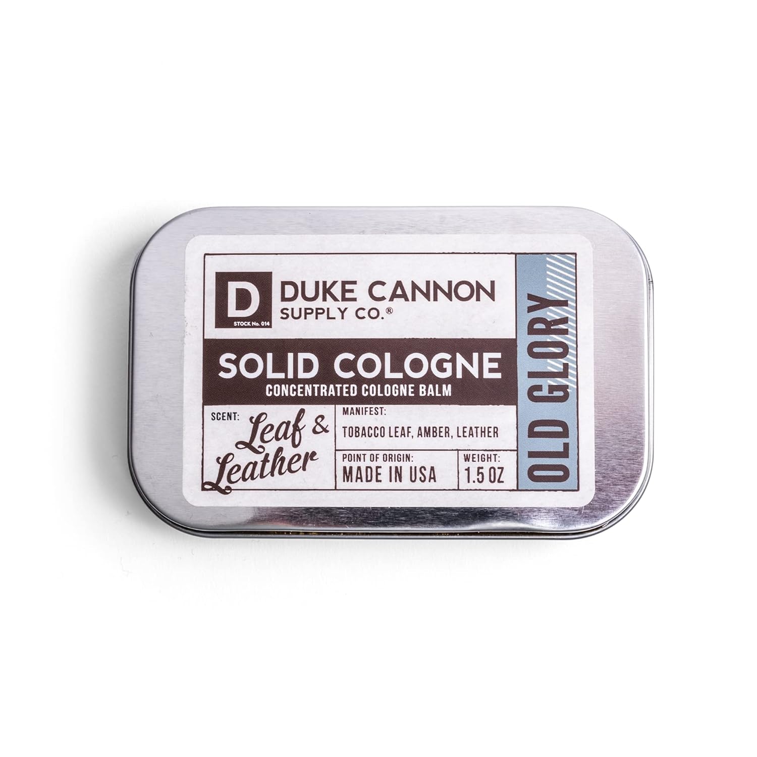 Duke Cannon Solid Cologne - Old Glory Premium Concentrated Cologne Balm, Fresh Tobacco, Amber, And Leather Scent, 1.5 Oz. Travel Tin