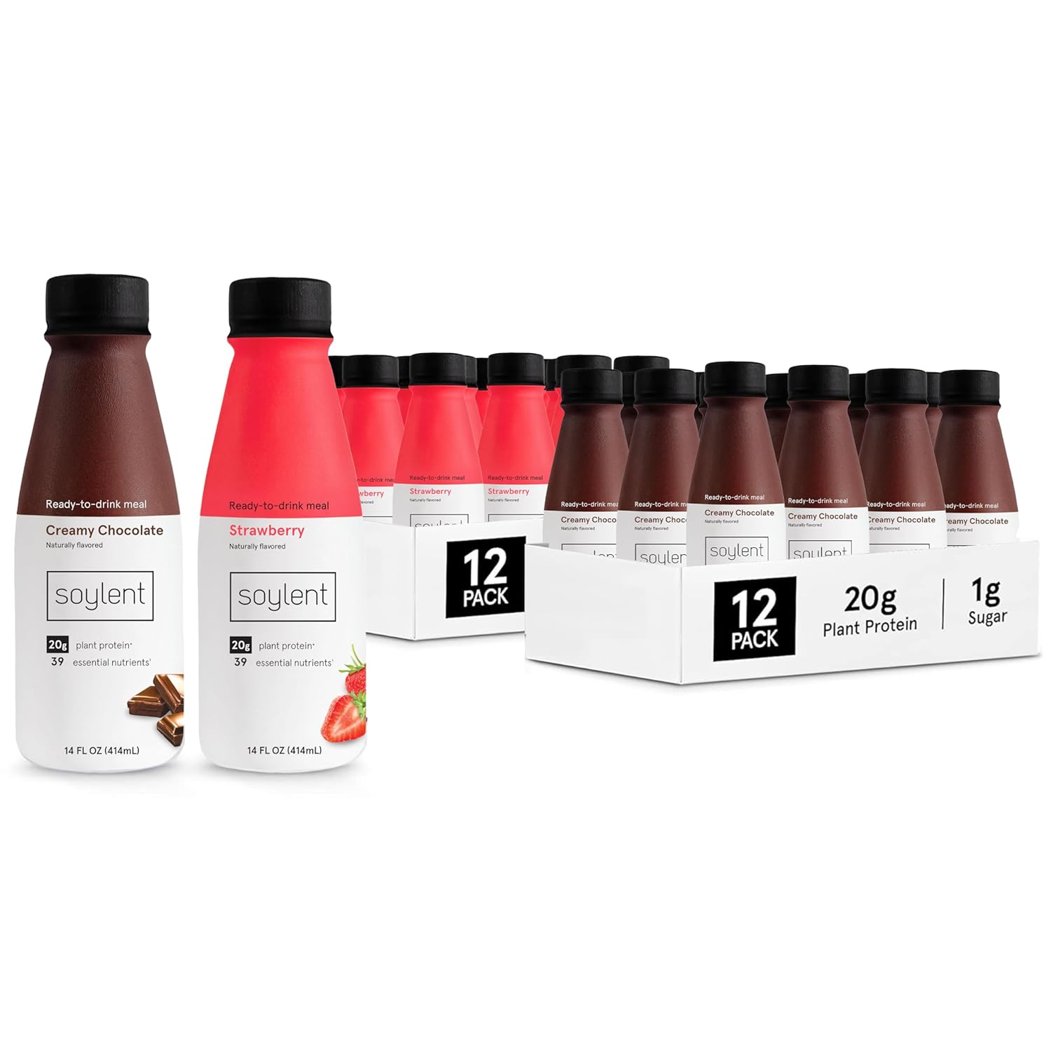 Soylent Meal Replacement Shake Bundle - Strawberry & Creamy Chocolate - Two 12 Packs Of 14Oz Bottles