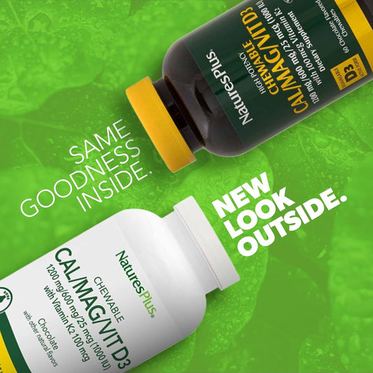 Naturesplus Cal/Mag/Vit D3 With Vitamin K2-60 Chewable Tablets - Chocolate Flavor - Calcium, Magnesium, Vitamin D3 & K2 Bone Health Support Supplement - 30 Servings