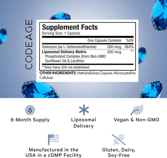 Codeage Selenium 200 mcg Supplement, 6-Month Supply, Immune Support, M