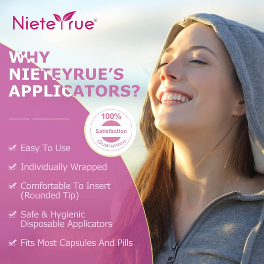 (60 Counts) Nieteyrue Suppository Applicator for Women Fit to Size 00 Cap-sules Soft Tip Auxiliary Tool for Pills Feminine Care Tablet Applicators Individually Wrapped