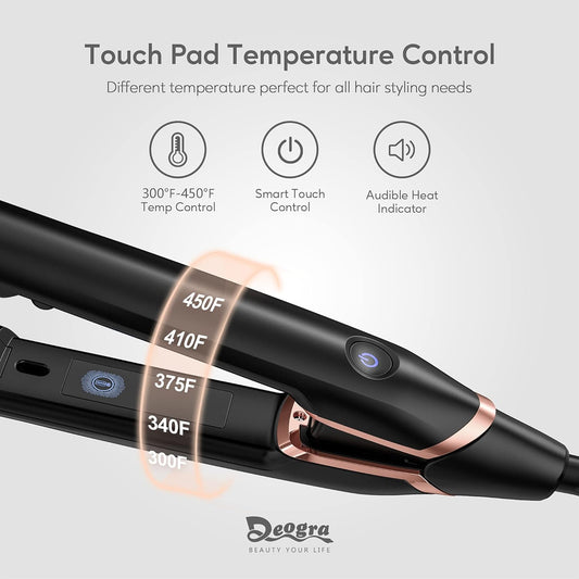 Titanium Hair Straightener And Curling Iron 2 In 1 For Women, Touch Control, With Travel Pouch, 1 Inch, Black
